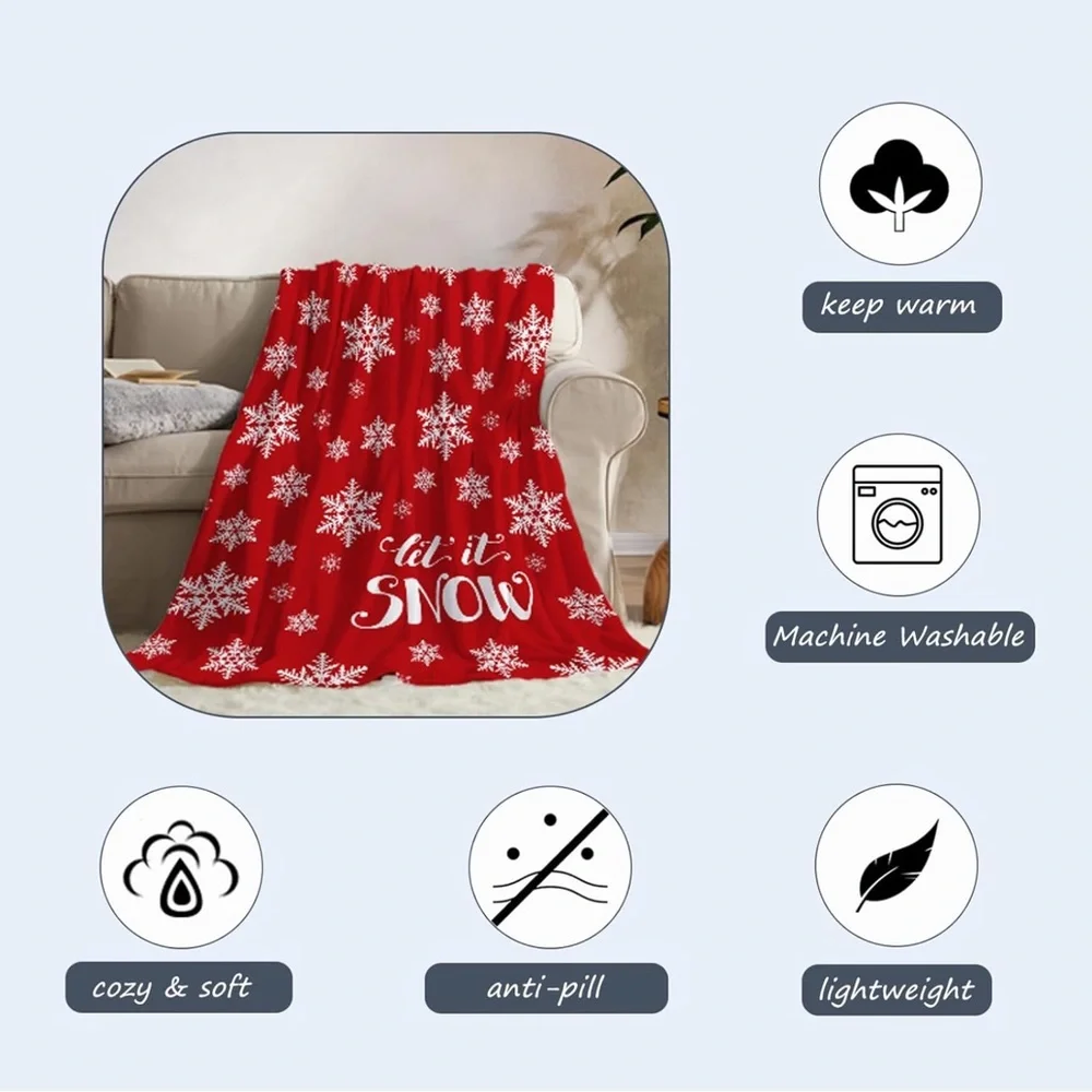 Festive Red Holiday Blanket with Snowflakes